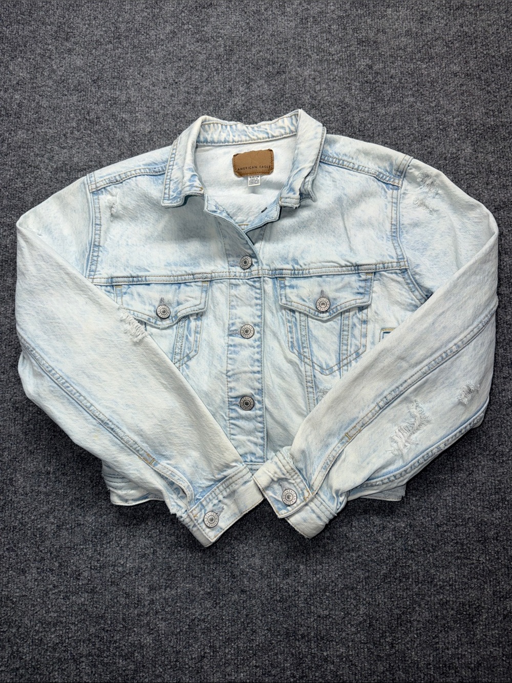 American Eagle Outfitters Pale Blue Cropped Denim Distressed Jacket